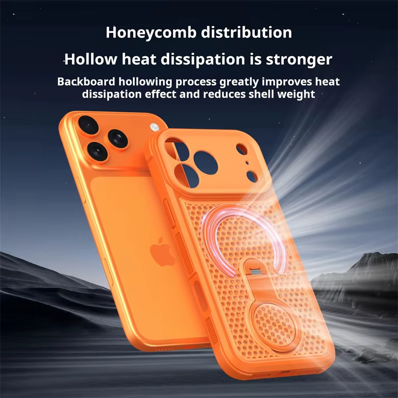 SUNWARD MagSafe Handyhülle mit 360 Grad drehbarem Ringhalter und magnetischer Netz-Wärmeableitung für iPhone 11 bis iPhone 17 Pro Max, Farben: Blau und Orange - Bild 2