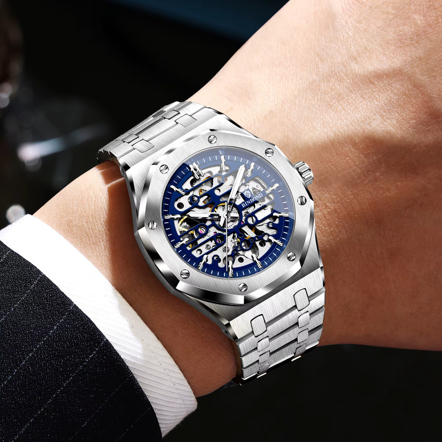 BINBOND Armbanduhr Automatik, Edelstahl, Blau, Herren - Bild 3