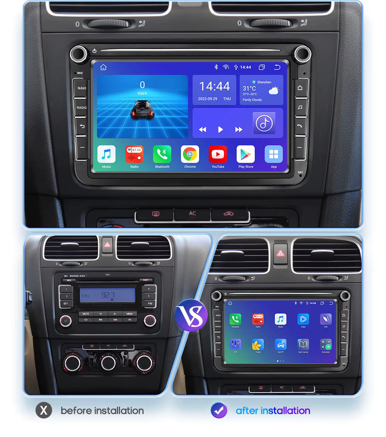 Hizpo 7-Zoll Android Autoradio mit GPS und Carplay für VW, Skoda und Jetta in Schwarz - Bild 2