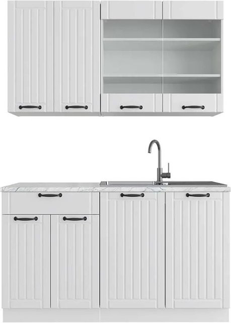 Vicco Fame-Line Singleküche in Weiß im Landhausstil mit Marmor-Optik, Breite: 140 cm - Bild 1