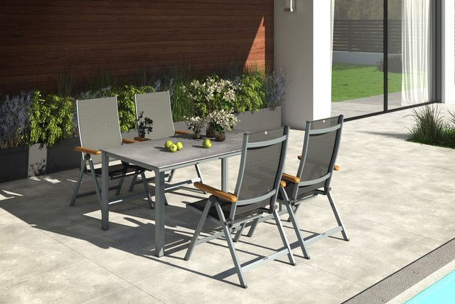 Kettler Cubic Garten-Essgruppe aus Aluminium und Teakholz in Silber/Anthrazit mit rechteckigem Tisch und 4 Klappstühlen, Tisch B: 160 cm, T: 90 cm, H: 74 cm - Bild 1