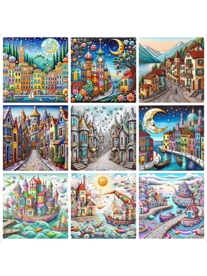 KAYOU 5D Diamant-Malerei-Set Wundersame Weltstadt-Landschaft Comic Magisches Königreich DIY Mosaik-Stickerei in Multicolour - Bild 2