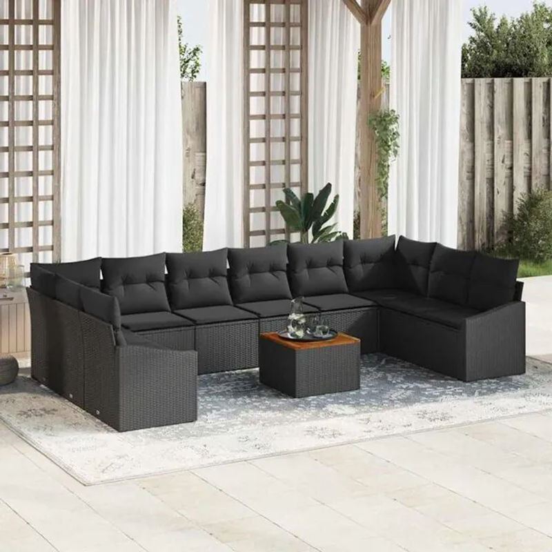 Modernes 11-teiliges Garten-Sofa-Set aus Polyrattan und Akazienholz in Schwarz von vidaxl - Bild 1