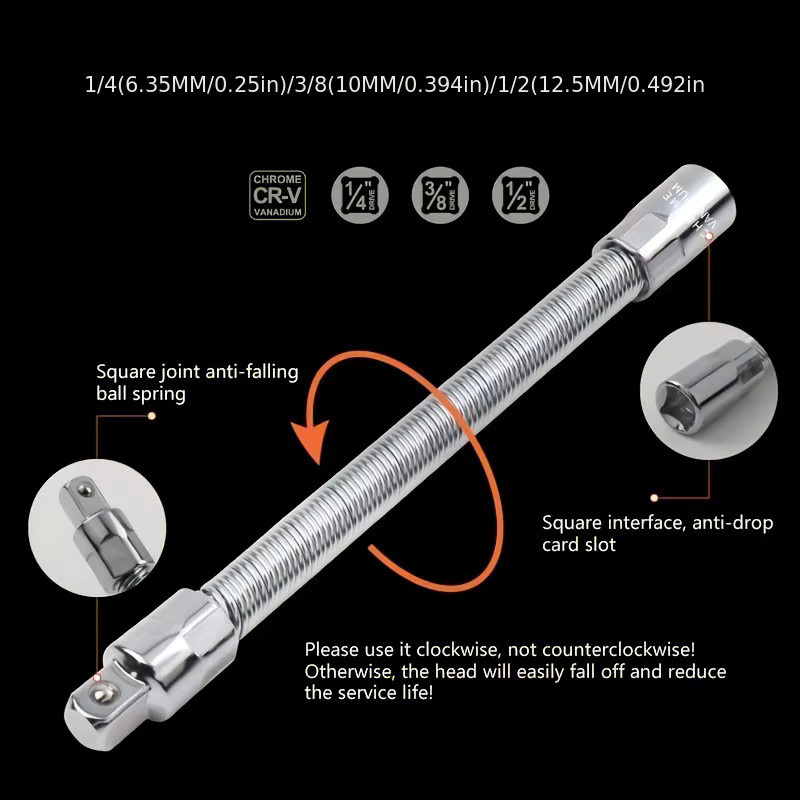 MANXI Flexibles Steckschlüssel-Verlängerungsset in Silber mit 1/4", 3/8" und 1/2" Antrieb für Autoreparaturen - Bild 2