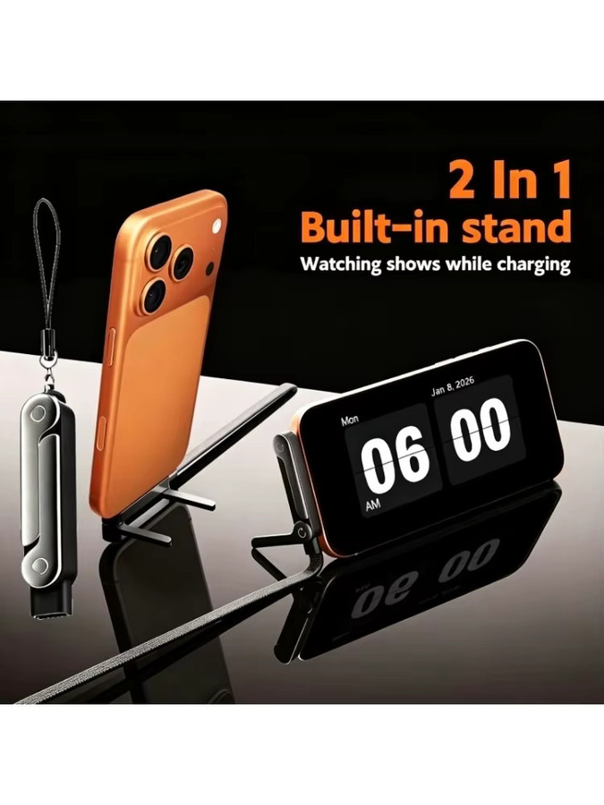 Faltbarer Ladekabelhalter mit integriertem Telefonständer und 240W USB-C Flachladegerät in Orange - Bild 5
