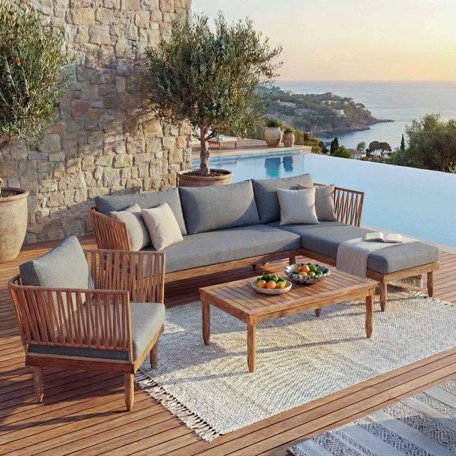 Lounge-Set MCW-L29 Garten-Garnitur aus Akazie Holz in Dunkelgrau mit Polstern in L-Form - Bild 1