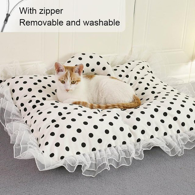 Prinzessin Haustierbett von Pet Products My, weiches Katzensofa mit Spitze für Katzen und Hunde, Farbe: Weiß, B/T: 40 x 50 cm - Bild 1