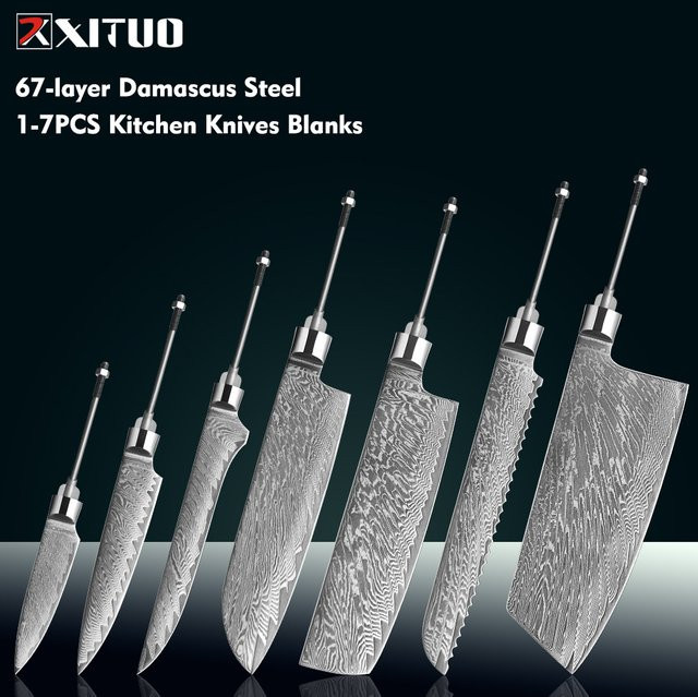 XITUO Handgefertigte DIY-Damaststahl-Küchenmesser-Klingen Set, 67 Schichten, Silber - Bild 1
