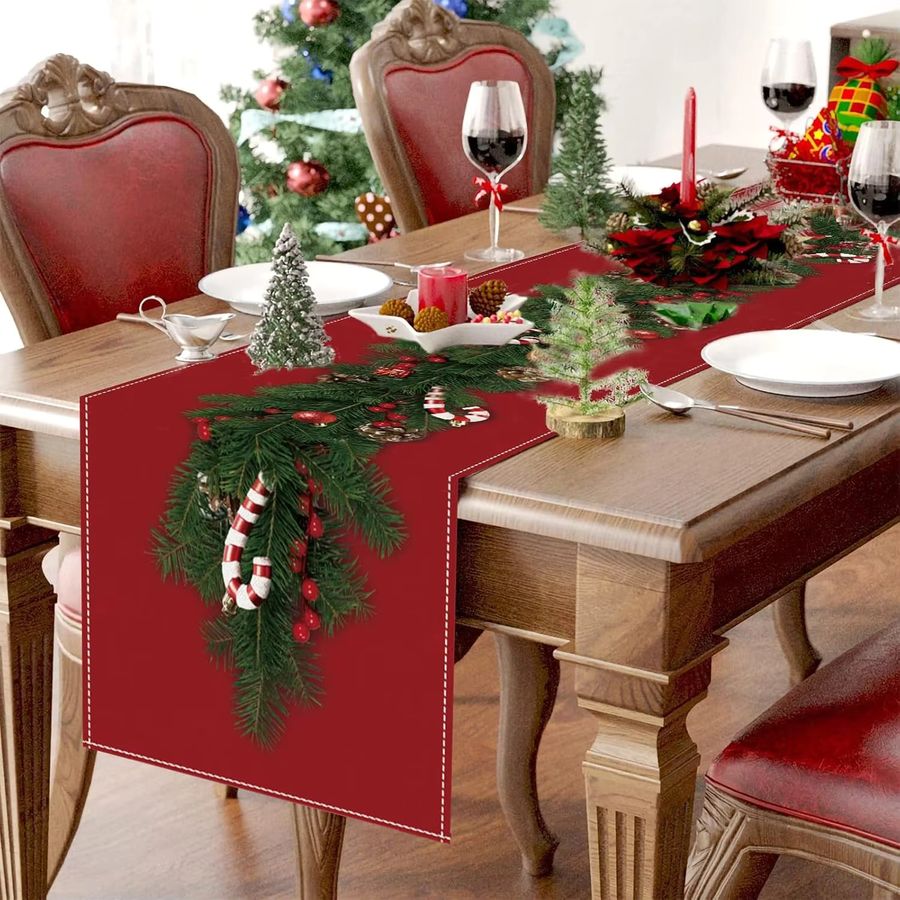 VIKAMA Tischläufer Weihnachtsdekoration in Rot für dein Zuhause - Bild 4