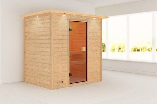 KARIBU Sauna Kasari aus nordischem Fichtenholz für 2 Personen, beige, B/T/H: 224 x 159 x 191 cm - Bild 1