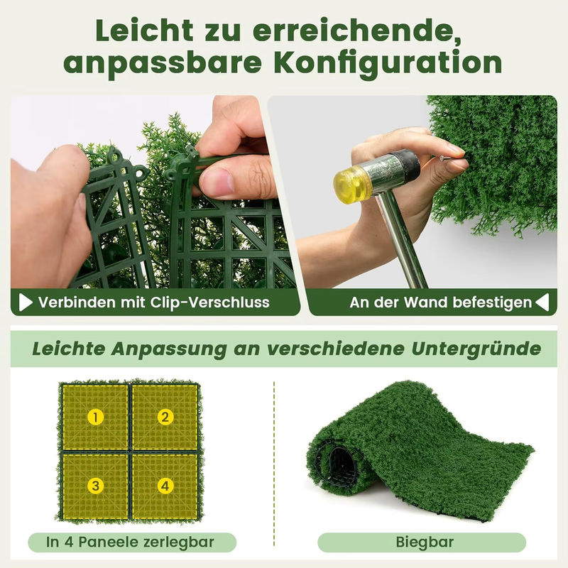 GOFLAME 12er Set künstliche Mooswand in Grün, ineinandergreifende Sichtschutzhecke für Garten, Balkon und Zuhause, B/T/H: 50,5 x 50,5 x 50,5 cm - Bild 5