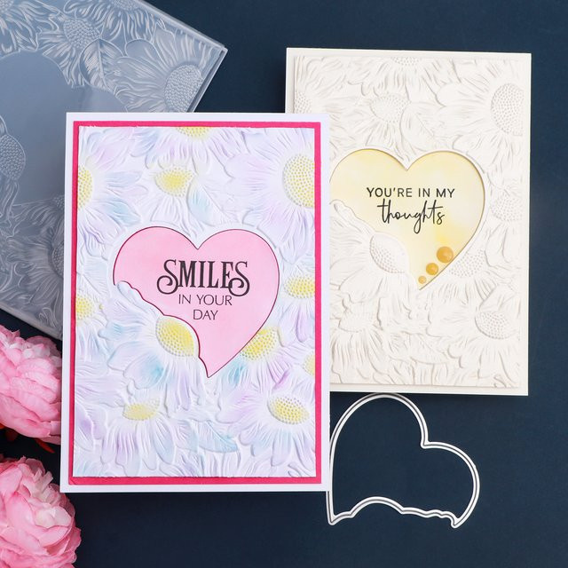 Sonnenblumen-Herzform Stanzformen und Prägeordner für Scrapbooking und DIY Papierhandwerk, B: 11,4 cm, H: 6,3 cm - Bild 1
