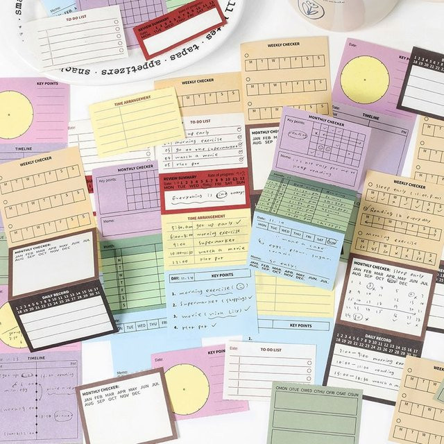 Multicolor Notizblock mit Zeitplan, Wochenplan und Uhr inklusive 80 Karten aus Papier - Bild 1