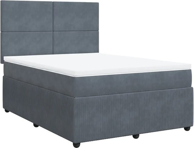 vidaXL Boxspringbett mit Matratze und Taschenfederkern in Grau aus Samt, B/T/H: 140 x 200 cm - Bild 1