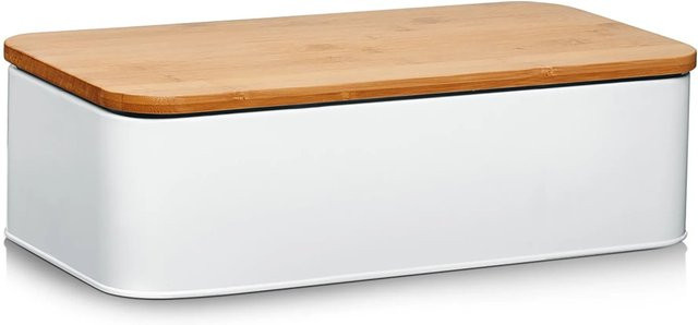 Zeller Brotkasten aus Metall mit Bambusdeckel in Matt Weiß, B/T/H: 42,5 x 23 x 12,3 cm - Bild 1