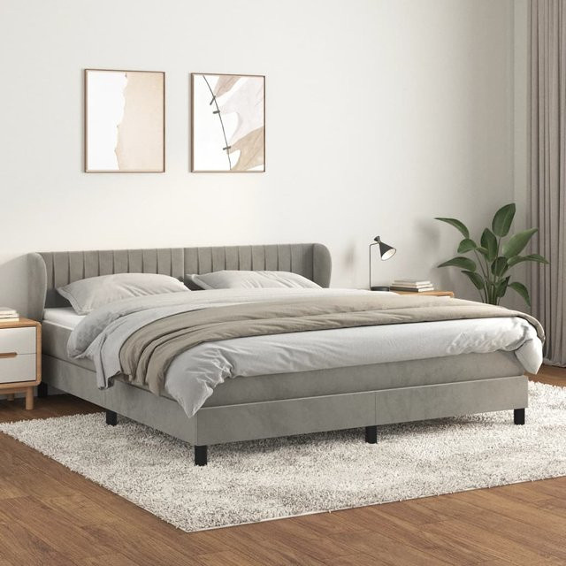 vidaXL Boxspringbett Hybrid mit Matratze und Kopfteil, Hellgrau, B/T/H: 180 x 200 cm, Samt - Bild 3
