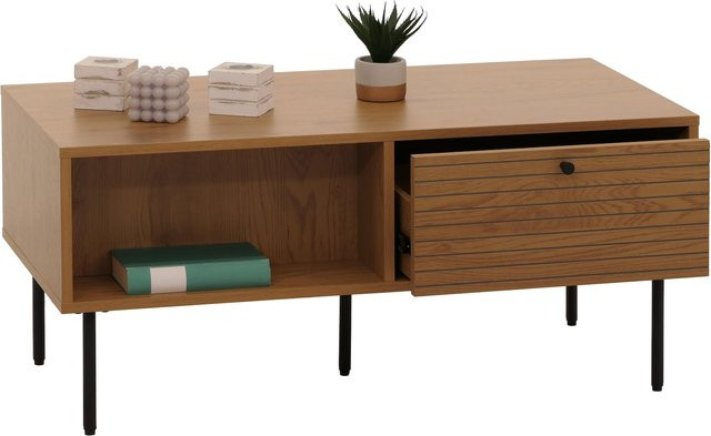 Couchtisch MCW N78 in skandinavischem Stil aus Holz und Metall, Farbe Natur, B/T/H: 100 x 45 x 50 cm - Bild 1