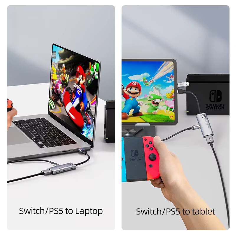 CABLETIME 4K UHD Video Capture Card mit USB-C und PD 100W in Silber für PC-Gaming und Live-Streaming - Bild 2