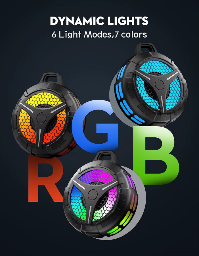 Ortizan Wasserdichter Bluetooth-Lautsprecher IPX7 in Schwarz mit dynamischen Lichtern und TWS-Modus - Bild 2
