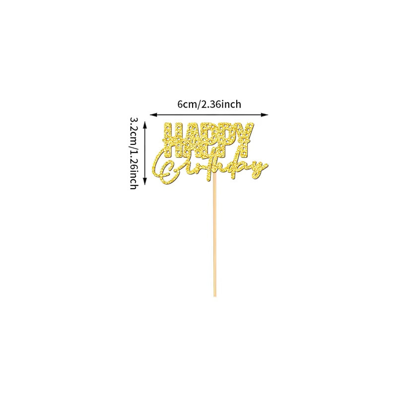 YOMDID 24 Stück Happy Birthday Cupcake-Topper in Gold und Schwarz als Geburtstagstorten-Deko-Zubehör - Bild 3