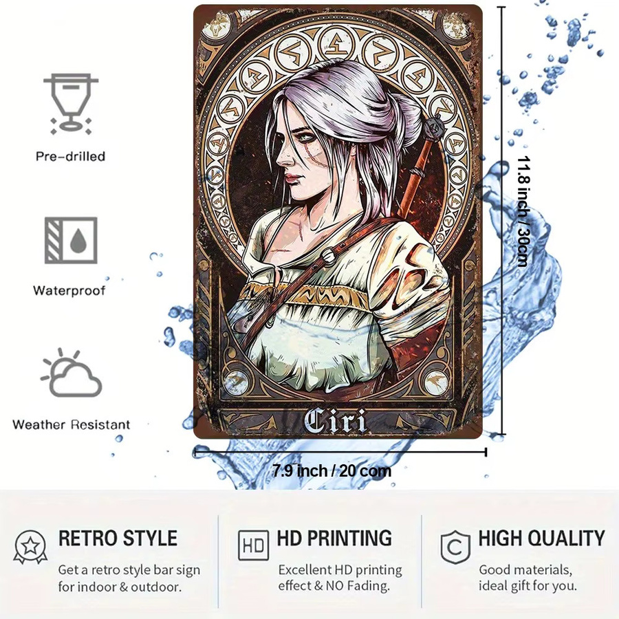 CIFBUY Witcher Ciri Metallwandkunst im Vintage-Stil, Mehrfarbig, Breite: 20,32 cm - Bild 2