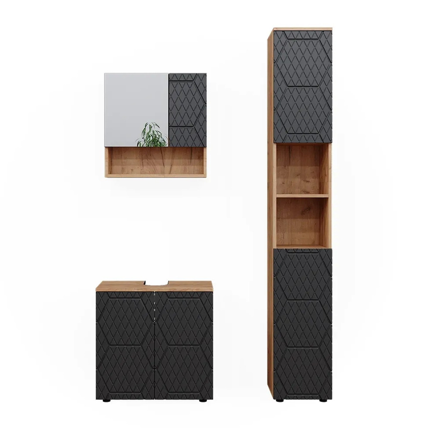 Vicco Badmöbel-Set Irma 3-teilig in Eiche und Anthrazit mit Hochschrank und Waschbeckenschrank Breite: 60 cm - Bild 3