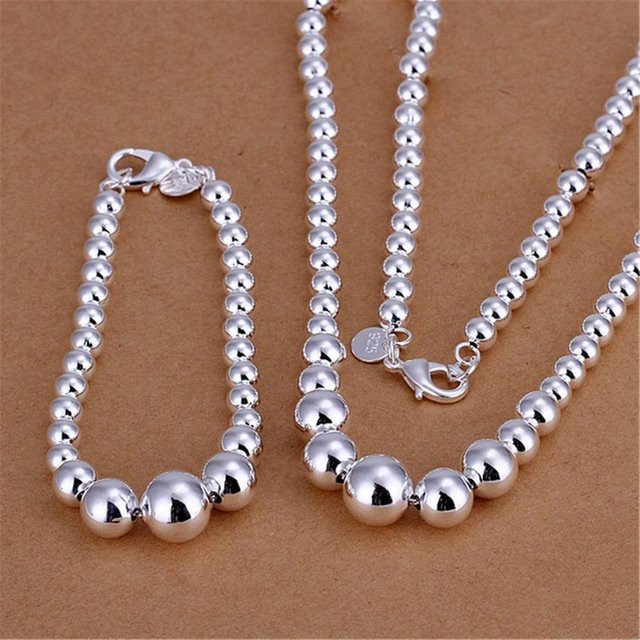 Schmuck-Set 925 Silber, Perlen, Armband, Halskette, Unisex, grau - Bild 1