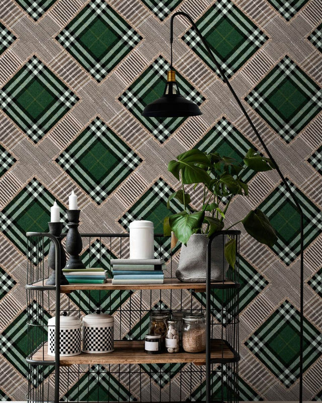 MINDTHEGAP Fototapete Checkered Patchwork British Green Mural Non-Woven - Bild 2