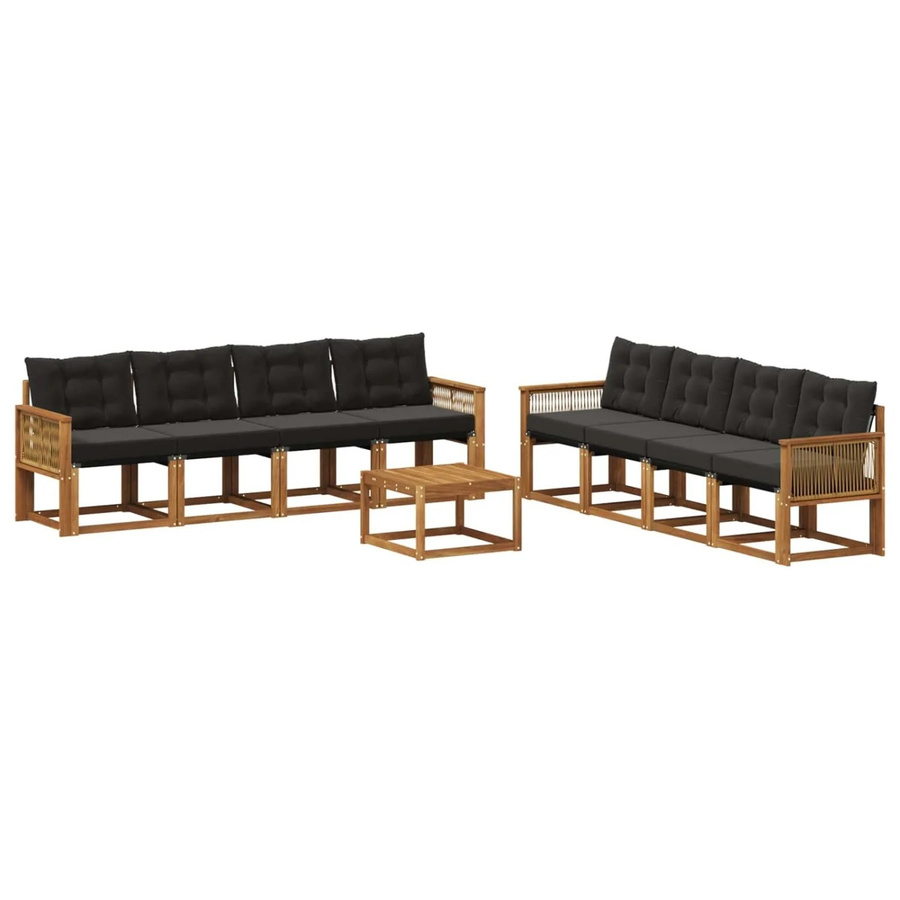 vidaXL Outdoor-Sofagarnitur aus Akazienholz mit 9 Kissen in Natur und Schwarz - Bild 2