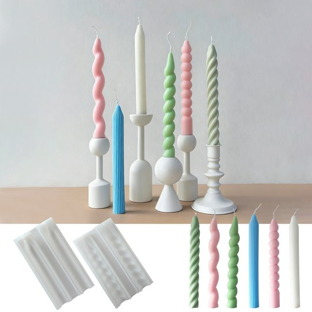 Silikonform für handgemachte Aroma-Kerzen in geometrischem Streifen-Design und Spirale-Twist-Optik, Mehrfarbig - Bild 1