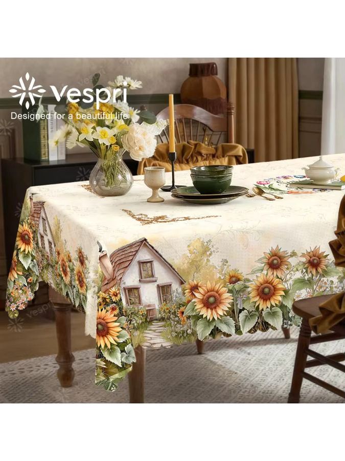 Vespri Tischdecke mit floralem Frühlingsmuster in Gelb und Multicolour für Ostern und Partys, Rund - Bild 5