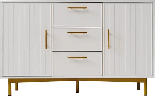 Merax Kommode in Weiß mit 3 Schubladen, modern und matt, B/T/H: 120 x 40 x 75 cm - Bild 1