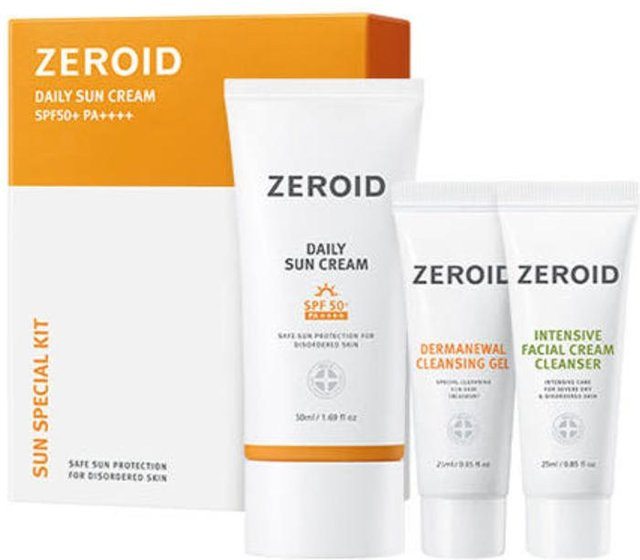 ZEROID Tägliche mineralische Sonnencreme 50 ml, Intensiver Gesichtsreiniger 25 ml, Dermanual Reinigungsgel 25 ml Set, Empfindliche Haut - Bild 1
