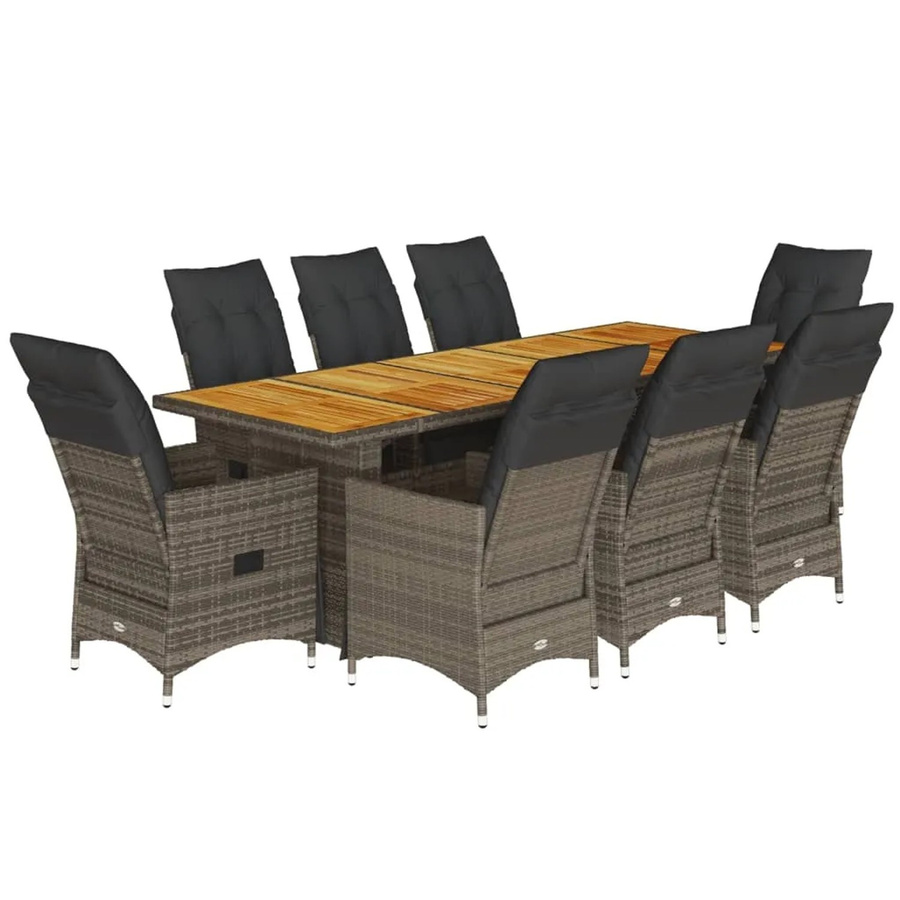 vidaXL 9-tlg Garten-Bistro-Set aus grauem PE-Rattan und Akazienholz mit Kissen - Bild 2