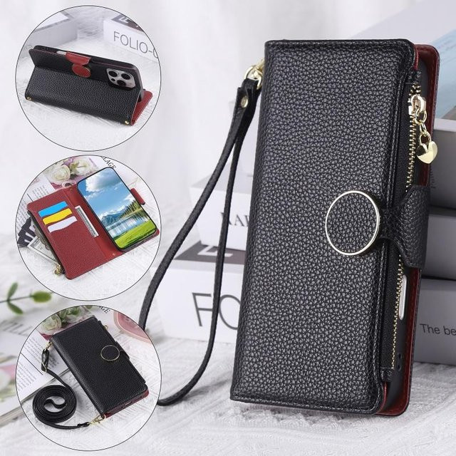 Xiaomi Crossbody Lanyard Leder Klapptasche Handyhülle mit Reißverschluss und Kartenfach für Redmi Note 14 Pro Plus 13 12 11S 10 in Grau - Bild 1