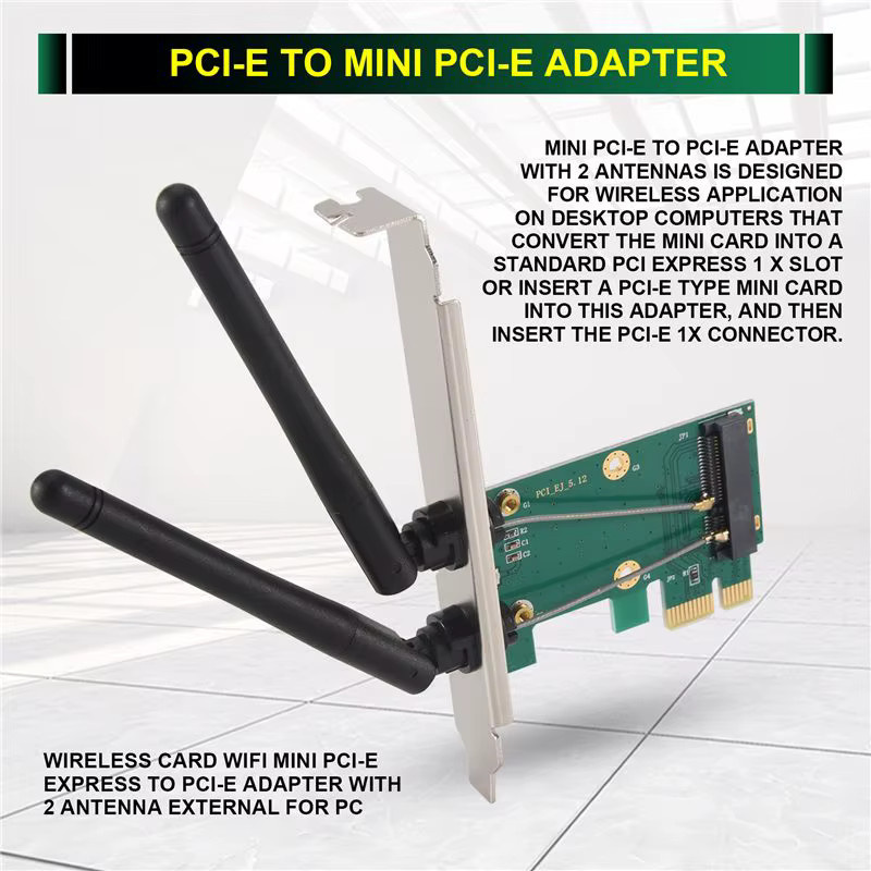 Drahtlose WLAN-Karte Mini-PCI-E-Express-zu-PCI-E-Adapter mit 2 externen Antennen in Grün für deinen PC - Bild 2