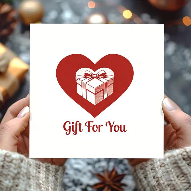 2er Set quadratische Grußkarten mit Umschlag in Weiß und Rot mit Herz-Geschenkmuster-Design für Valentinstag und Geburtstage - Bild 1