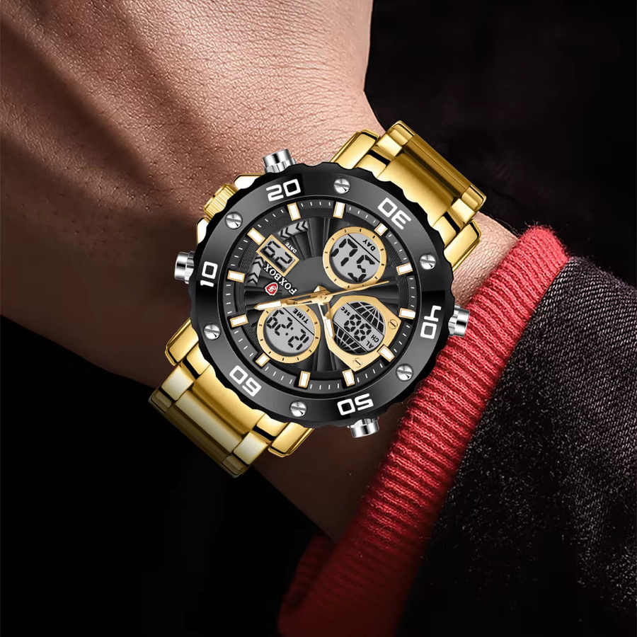 FOXBOX Digitaluhr, Quarz, Edelstahl, Gold, Herren - Bild 5