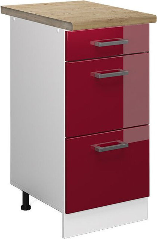 Vicco Küchenunterschrank R-Line in Rot und Eiche Natur mit Schubladen, B: 40 cm, H: 81,6 cm, T: 60 cm - Bild 1