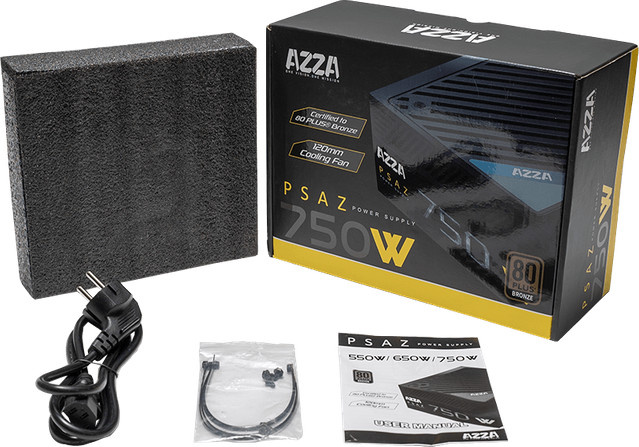 Azza PSAZ-750W Netzteil 750 W Schwarz mit 20+4 Pin ATX und Schutzfunktionen gegen Überstrom, Überlastung, Überspannung, Kurzschluss und Unterspannung - Bild 1