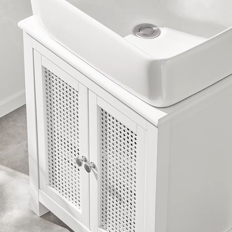 SoBuy Waschbeckenunterschrank BZR35-W mit Gitteroptik-Türen in Weiß, B/T/H: 50 x 33 x 60 cm - Bild 3