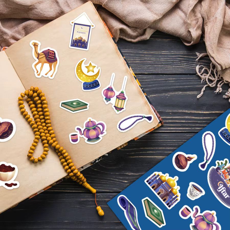 10 Stück Ramadan Aufkleber mit Mond, Sternen, Kamel und Öllampe für Geschenktüten und Party-Dekoration, Mehrfarbig - Bild 2