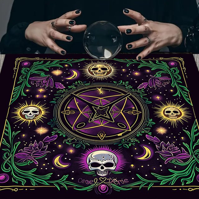 VIKAMA Tarot-Tischdecke mit Skelett-Array-Design aus Polyester in Lila - Bild 1