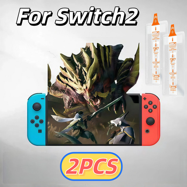 2-teiliges Nintendo Switch Displayschutzfolien-Set aus gehärtetem Glas, 7,9 Zoll, transparent, 9H Härtegrad, kratzfest und blasenfrei - Bild 1