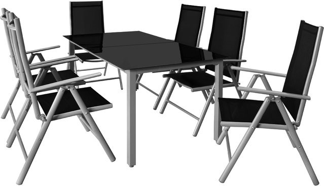 Casaria Garten-Sitzgruppe Bern 7-teilig aus Aluminium in Silber mit Tisch und Sicherheitsglas - Bild 1