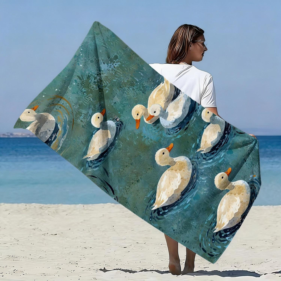 Dalangpa Aquarell-Enten Strandtuch mit niedlichem Enten-Aufdruck, weich und schnelltrocknend, Breite: 40 cm, Höhe: 60 cm - Bild 3