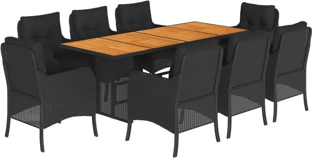 vidaXL 9-teilige Garten-Essgruppe aus PE-Rattan und Akazienholz in Schwarz mit Kissen - Bild 1