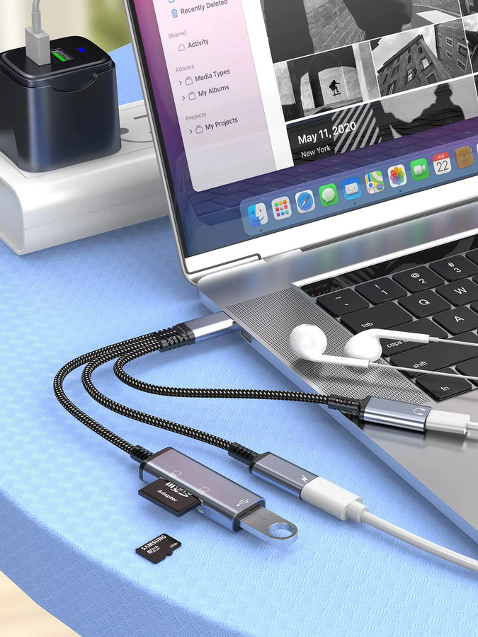 Sovunis Multifunktions-Adapterkabel USB-C auf Dual USB-C und USB für Schnellladung, Audioübertragung und OTG in Grau - Bild 3