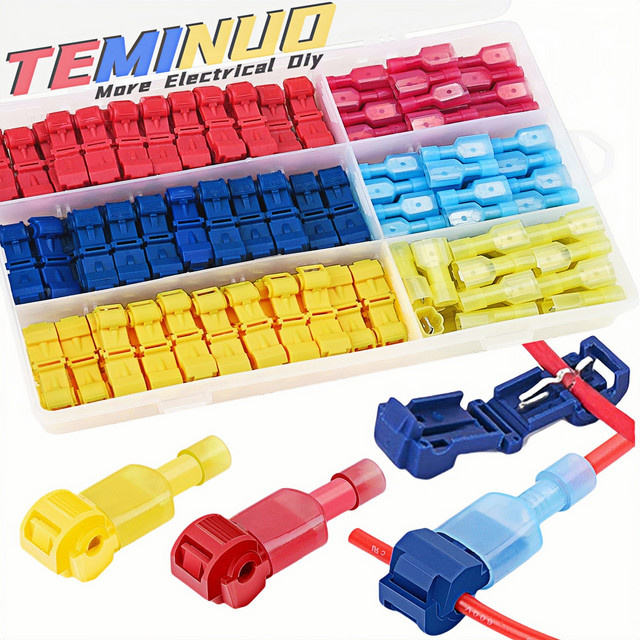 TEMINUO T-Tap Kabelverbinder, selbstabisolierend mit Nylon-Isolierung, männliche Schnellverbinder im T-Typ - Bild 1