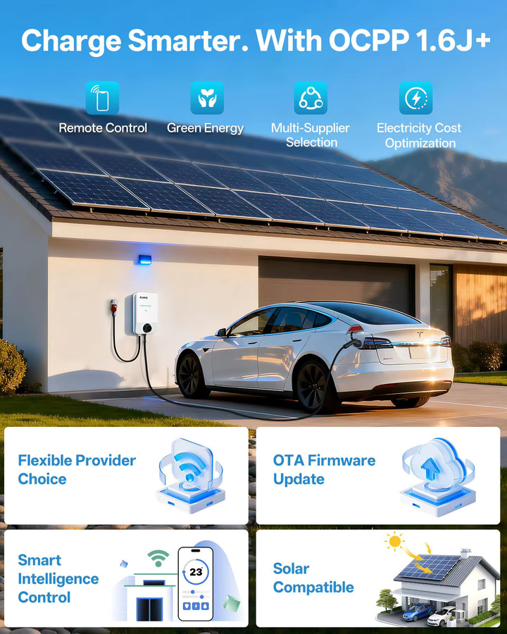 KUKO Typ 2 EV-Ladegerät Tragbares Ladegerät mit WLAN-App und Bluetooth-Steuerung, 32A Einphasig/Mehrphasig, Weiß - Bild 5